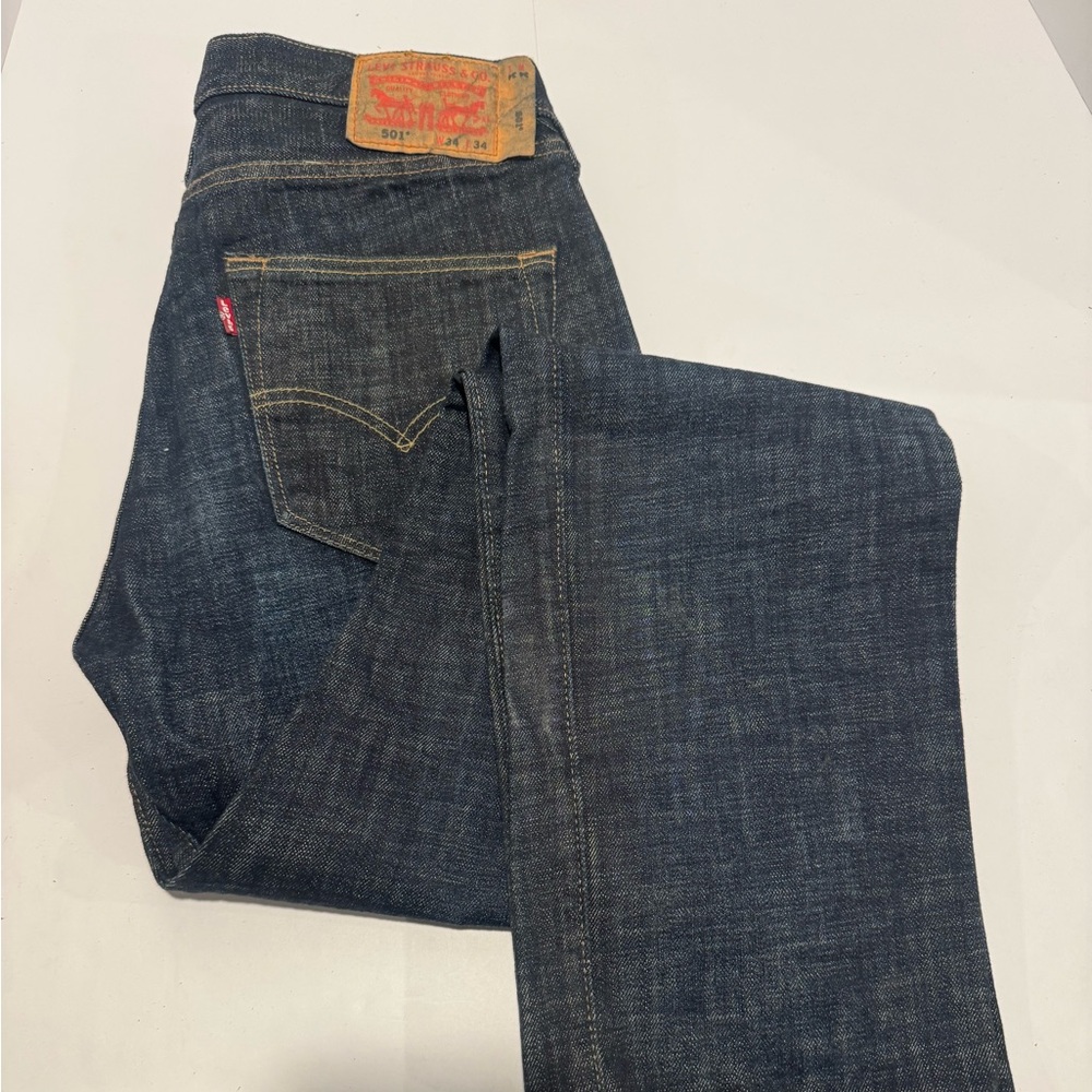 Levi’s 501 Jeans Mens 34x34 Dark Wash Straight Leg Button Fly Red Tab Denim